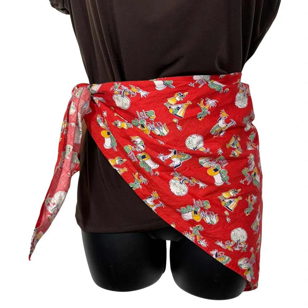 Red Triangle Kerchief Large Cowboy Print Cotton Scarf Vintage 50